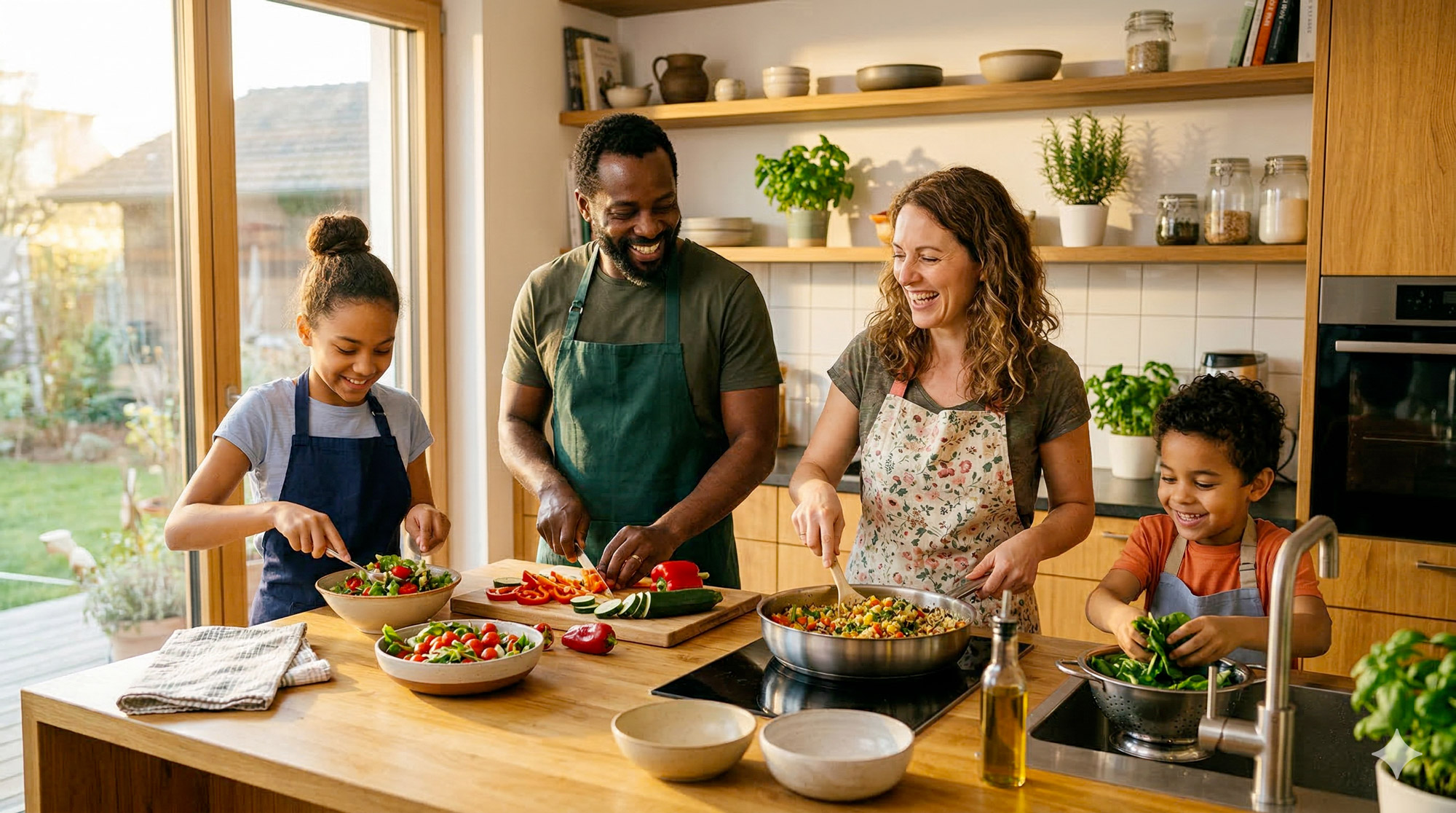 Famille qui cuisine ensemble — alimentation saine